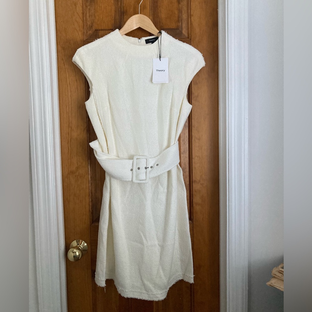 Theory Women's Ivory Belted Midi Dress
